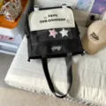 Black and white contrast backpack large capacity school bag with transparent front pocket. - Shoulder Bag / No Pendant / Black