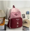 Japanese style sweet plaid backpack, lightweight large-capacity school bag for students. - Large With Charm / Red