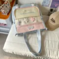 Color-block multi-compartment school backpack, pastel blue and pink variant, large capacity canvas bag. - Shoulder Bag / No Pendant / Blue