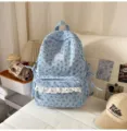 Light blue corduroy bow backpack ins style cute school book bag for women and girls - No Pendant / L / Blue