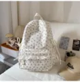 Korean style ins white bow backpack for school girls, cute corduroy book bag, casual daily use. - No Pendant / L / White