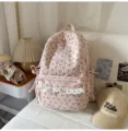 Korean style pink corduroy backpack for women cute bowknot school bag casual daypack - No Pendant / L / Pink
