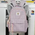 Cute pink plaid school backpack for women, sweet style sweet daily book bag with tassels. - L / Pink
