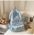 Korean ins style cute corduroy school backpack for women girls casual daily book bag blue - With Pendant / L / Blue