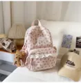 Korean ins style pink corduroy backpack for girls cute bow school bag with bear pendant - No Pendant / S / Pink