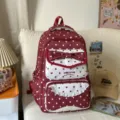 Joli sac à dos rouge à pois avec nœud et dentelle, idéal pour les jeunes écolières. - Sans pendentif / Rouge