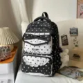 Joli sac à dos scolaire à pois avec nœud pour filles, cartable noir tendance. - Avec Pendentif / Noir