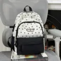 Cute contrast star print backpack sweet student school bag casual travel rucksack for girls - No Pendant / Black