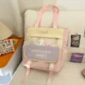 Koreanische farbblockierende Schüler Umhängetasche Pastell Canvas Rucksack für Schule - Rosa (Ohne Anhänger)