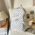 Joli sac à dos à pois avec nœud pour femmes et filles, charmant cartable quotidien. - Avec Pendentif / Blanc