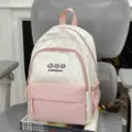 Pink white star print canvas backpack sweet cute student school bag travel daypack - No Pendant / Pink