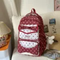 Joli sac à dos rouge à pois avec nœud pour filles, version de cartable élégant et mignon. - Avec Pendentif / Rouge