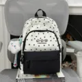 Mochila con estampado de estrellas en blanco y negro, bolsa escolar bonita para niñas viaje diario. - Con Colgante / Negro