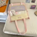 Sac à bandoulière étudiant style dopamine coréenne avec fenêtre transparente et peluche. - Rose Avec Pendentif