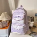 Joli sac à dos violet à pois et nœud pour filles, cartable scolaire décontracté et mignon. - Avec Pendentif / Violet