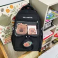 Zaino ita nero con tasca trasparente, simpatico design in stile cartoon per la scuola. - Nero