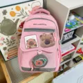 Zaino scolastico casual in tela rosa con simpatici cerotti di animali cartoon e grande capacità. - Rosa