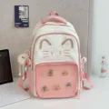 Cute pink cat ear ita backpack with clear front pocket and capybara pins for daily use. - Pink with Long Leg Ball