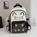 Cute cat ita backpack with transparent front pocket, black and white school bag for girls - Black with Long Leg Ball