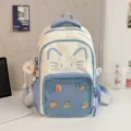 Japanese ins cute cat backpack transparent ita bag large capacity school bag for girls - Blue + Long-legged Plush Ball
