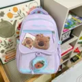 Zaino scolastico viola carino con adorabile toppa in peluche, zaino spazioso per tutti i giorni. - Viola