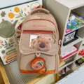 Zaino ita stile giapponese grande capacità con toppa orsetto peluche e tasca trasparente. - Kaki