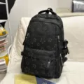 Black canvas backpack for girls with star print, large capacity school bag for daily use. - No Pendant / Black