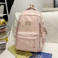 Pink star print campus style girls backpack large capacity school bag for students variant - No Pendant / Pink