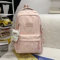 Pink school backpack large capacity star print girls bookbag with cute bear pendant - Greedy Bear Pendant / Pink
