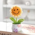Handmade crochet sunflower potted plant cute smiley face knitted flower desk decoration gift. - Smiley Potted Plant