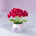 Handmade crochet potted flower knit plant desk ornament home decor birthday gift cute - Red Forget-Me-Not Potted Plant