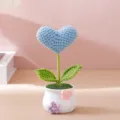 Handmade crochet heart flower potted plant, cute home decor and creative desktop ornament. - Blue Heart Potted Plant