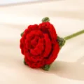 Fiore di rosa rossa lavorato all'uncinetto a mano, regalo floreale in lana per San Valentino. - Rosa Bolla - Rosso