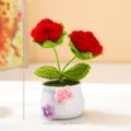 Handmade crochet red rose potted plant, cute desktop decoration gift for home or office. - Red Double Head Rose Potted Plant