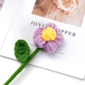 Handmade crochet puff flower knitted wool artificial floral bouquet for home decor and nice gifts. - Purple
