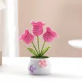 Handmade crochet pink tulip potted plant, cute knitted flower decor for desk and car interior. - Pink Lily of the Valley Potted Plant