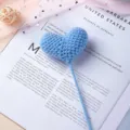 Handmade crochet blue heart flower gift, cute knitted bouquet for girlfriend birthday present. - Heart-Blue