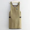 Taslan solid color water-repellent vest apron with dual pockets for kitchen household cooking. - Khaki