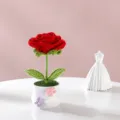 Handmade crochet red rose potted plant knit artificial flower cute desk decor gift for her - Red Single Head Rose Potted Plant