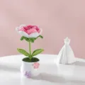Handmade crochet rose potted plant, wool knitted flower desktop decor gift for friends. - Gradient Rose Pink Single Head Rose Potted Plant