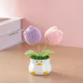 Handmade crochet tulip potted plant with cute duck ceramic vase, desktop decor detail. - Lucky Duck Potted Plant - Tulip (Pink Purple)