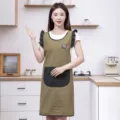 Delantal de cocina impermeable para mujer con volantes y bolsillos, elegante para cocinar. - Caqui