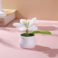 Handmade crochet white flower potted plant desk decor ornament gift for friends. - White Lily Potted Plant