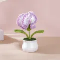 Handmade crochet carnation potted plant detail view, perfect cute home decor gift for mother day. - Gradient Light Purple Potted Carnation