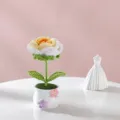 Handmade crochet rose potted plant detail view, delicate yarn flower and ceramic pot. - Gradient Yellow Single Head Rose Potted Plant