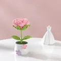 Handcrafted crochet pink rose potted plant knitted artificial flower gift for lovers - Pink Single Head Rose Potted Plant
