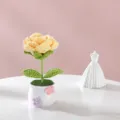 Handmade crochet yellow rose flower potted plant detail view, perfect home decor gift display. - Yellow Single Head Rose Potted Plant