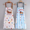 Cute waterproof kitchen apron set, hanging display style with pockets and hand towels. - Two Pieces Set Striped Blue Puppy And Pink Polka Dot Puppy