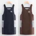 Delantal de cocina sin mangas impermeable con laterales de toalla, ideal para uso doméstico. - Conjunto de 2 Piezas Chaleco Limpiable Azul Marino y Marrón