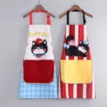 Waterproof kitchen apron with hand towel pocket, cute cat print cotton work apron for cooking. - Two Piece Set